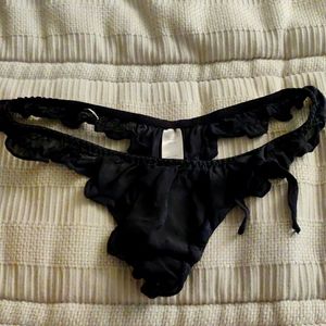 VS 100% Silk Black Thong - Size S